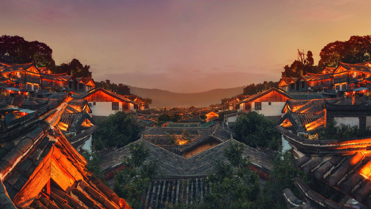 Обои пейзаж, мир, вечер, город, гора в разрешении 1280x720