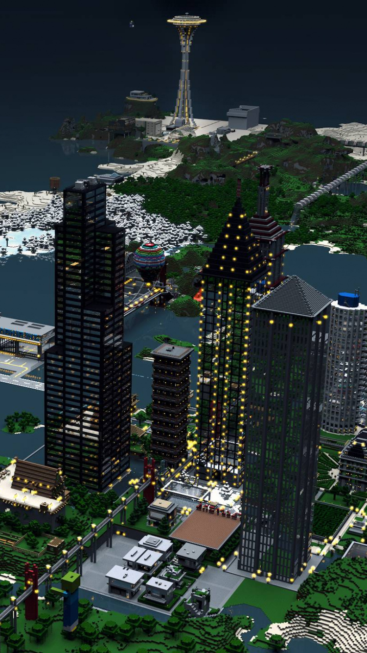 Обои майнкрафт, архитектура, город, дерево, городской дизайн в разрешении 750x1334