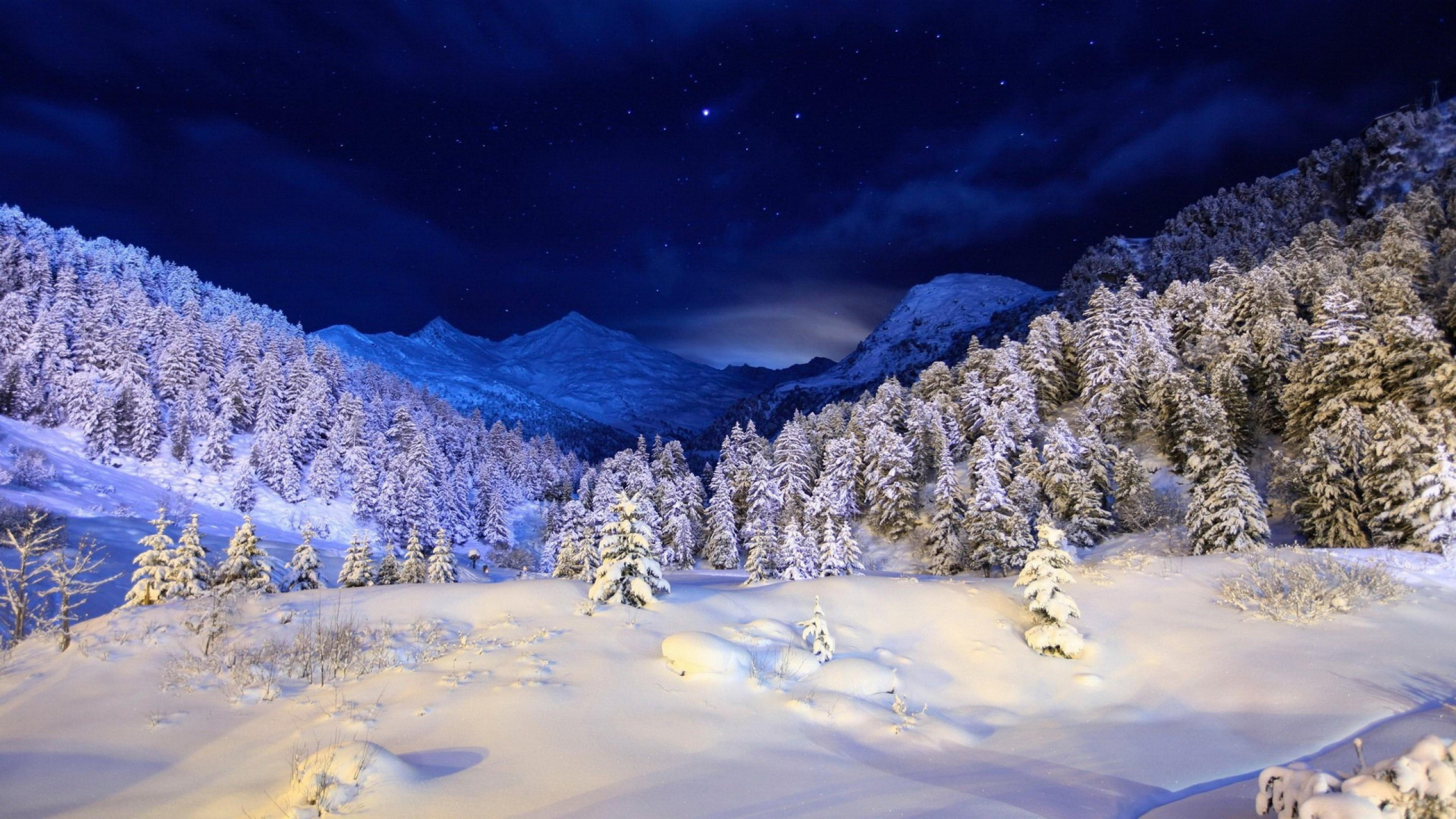 Обои снег, зима, природа, гора, синий в разрешении 2560x1440