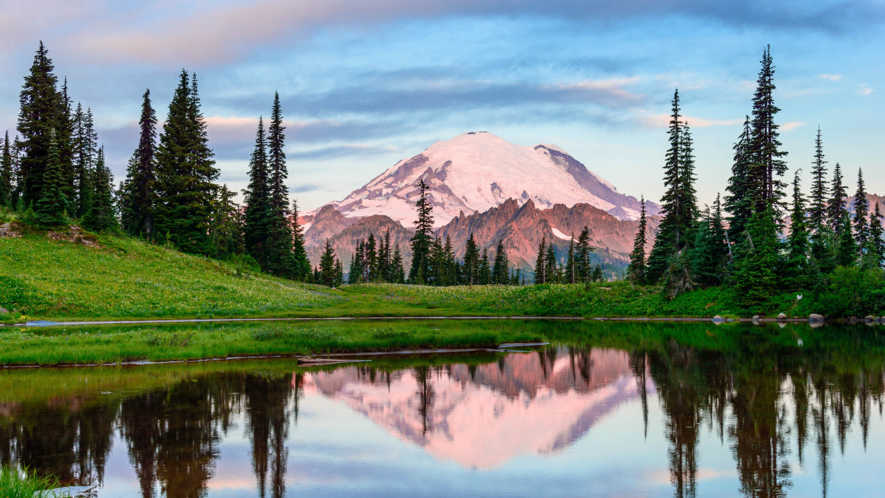 Обои озеро tipsoo, озеро, гора, отражение, природа в разрешении 1280x720