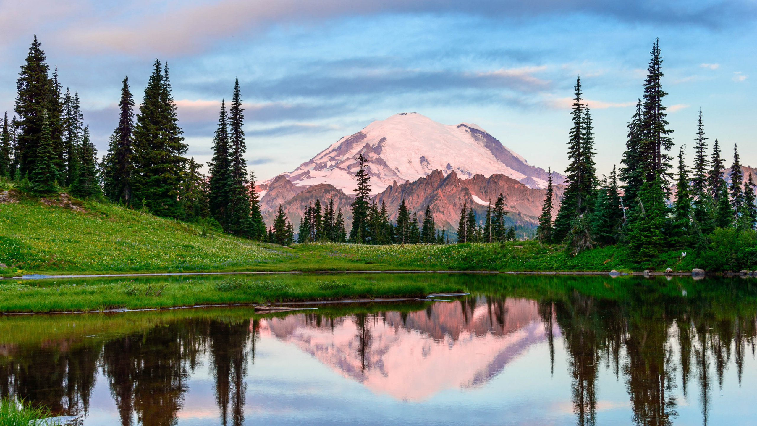 Обои озеро tipsoo, озеро, гора, отражение, природа в разрешении 2560x1440