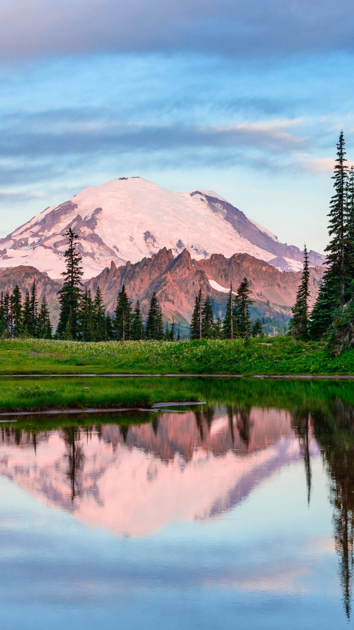 Обои озеро tipsoo, озеро, гора, отражение, природа в разрешении 720x1280