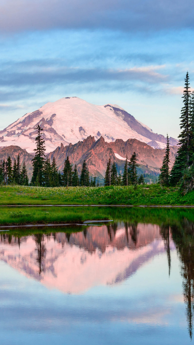 Обои озеро tipsoo, озеро, гора, отражение, природа в разрешении 750x1334