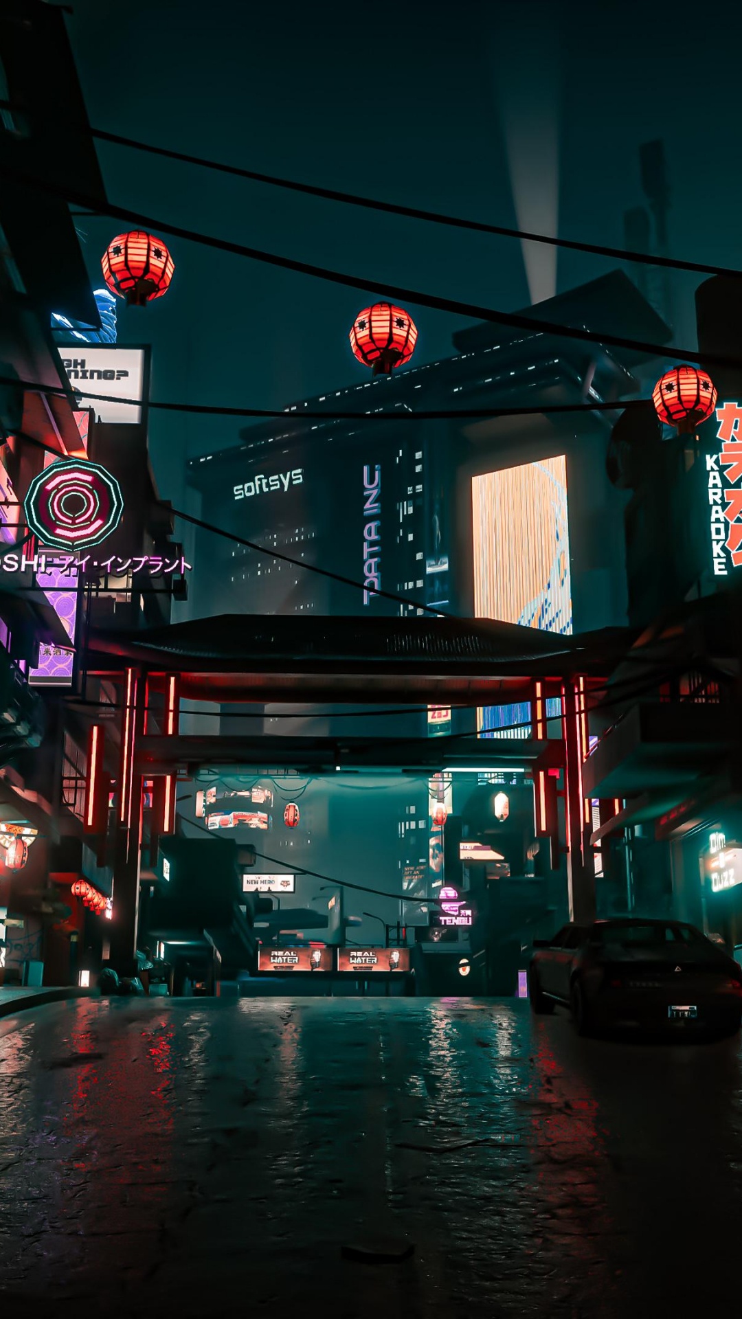 Обои Киберпанк 2077, автомобильное освещение, здание, окно, электричество в разрешении 1080x1920