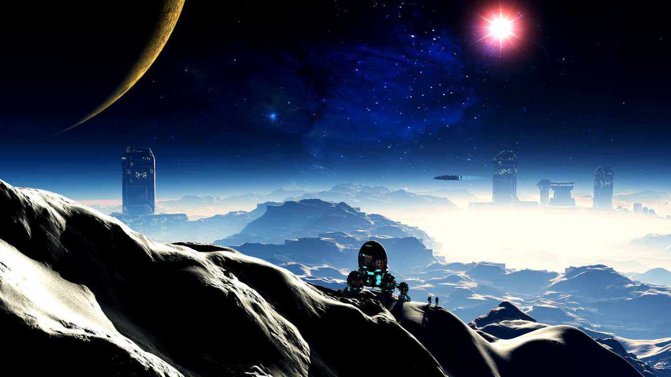 Обои космос, гора, астрономический объект, атмосфера, свет в разрешении 1366x768