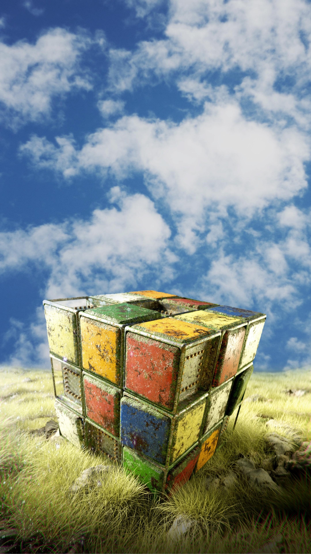 Обои assassins creed valhalla, кубик Рубика, красочность, арт, кучевое облако в разрешении 1080x1920