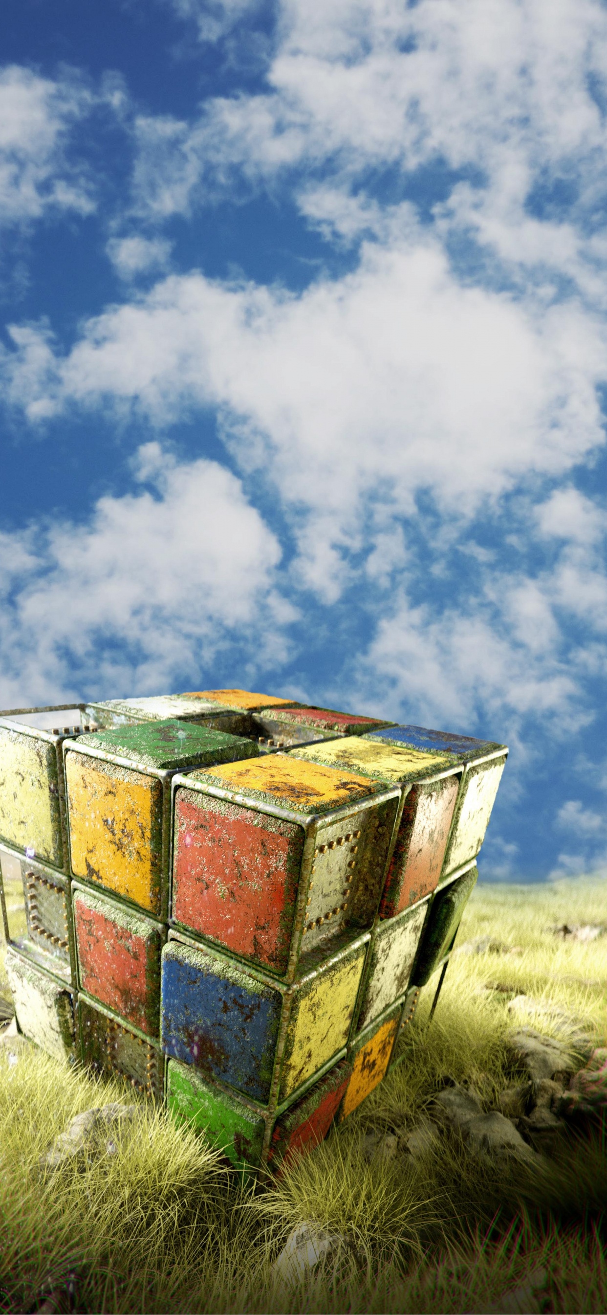 Обои assassins creed valhalla, кубик Рубика, красочность, арт, кучевое облако в разрешении 1242x2688