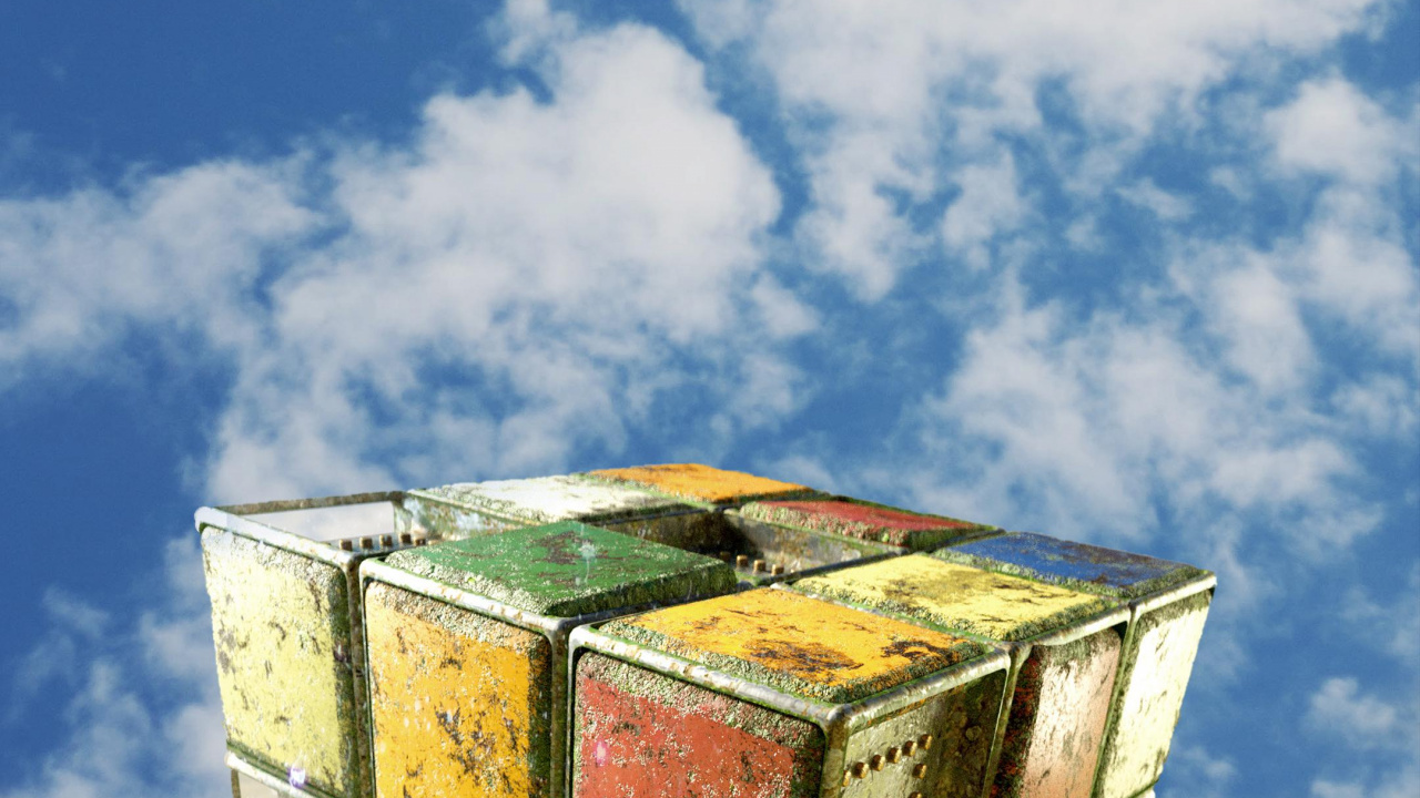 Обои assassins creed valhalla, кубик Рубика, красочность, арт, кучевое облако в разрешении 1280x720