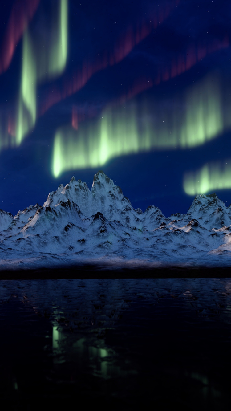 Обои северное сияние, Аврора, земля, синий, вода в разрешении 750x1334