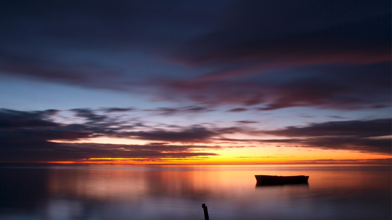 Обои горизонт, облако, послесвечение, закат, восход солнца в разрешении 1366x768
