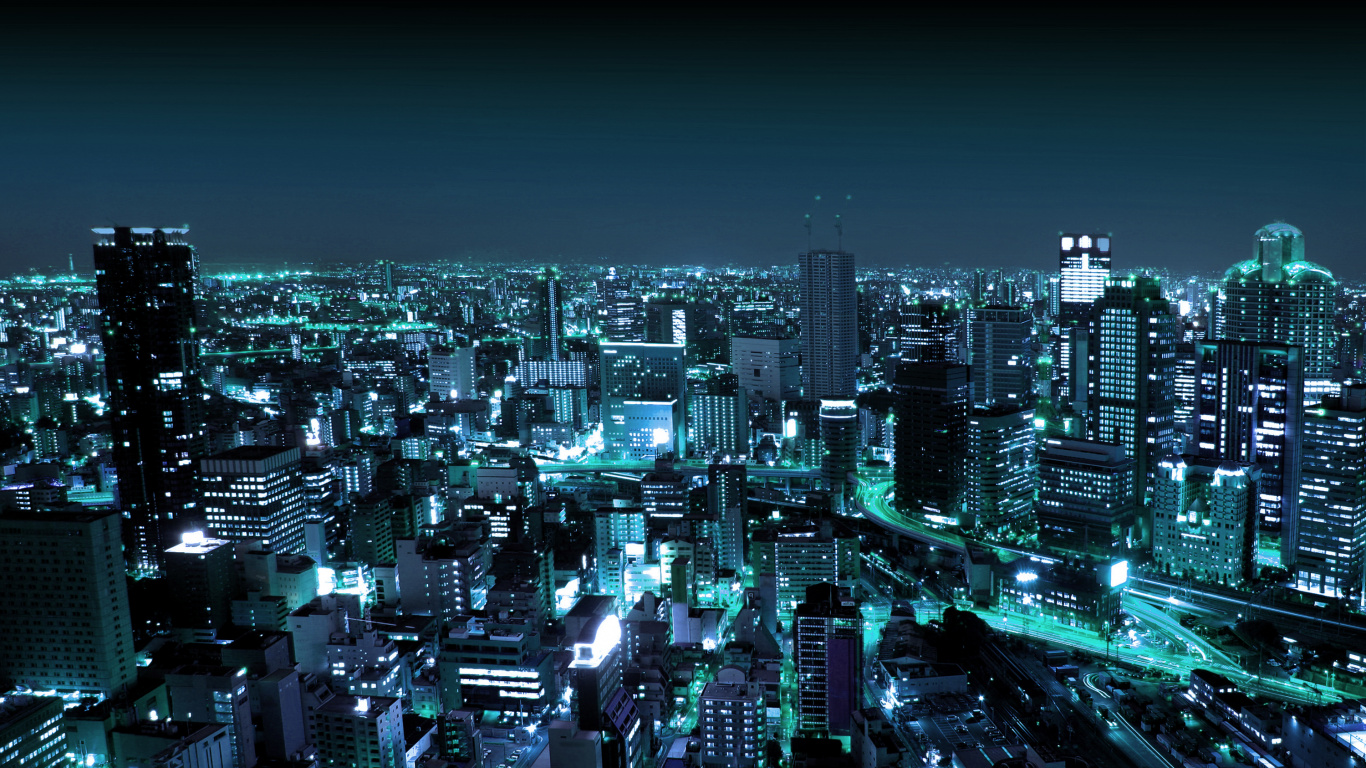Обои городской пейзаж, город, метрополия, городской район, ночь в разрешении 1366x768