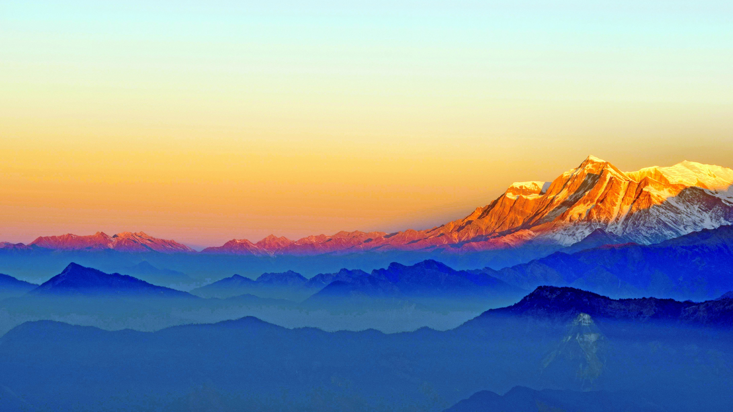 Обои гора, горный хребет, восход солнца, утро, горизонт в разрешении 2560x1440