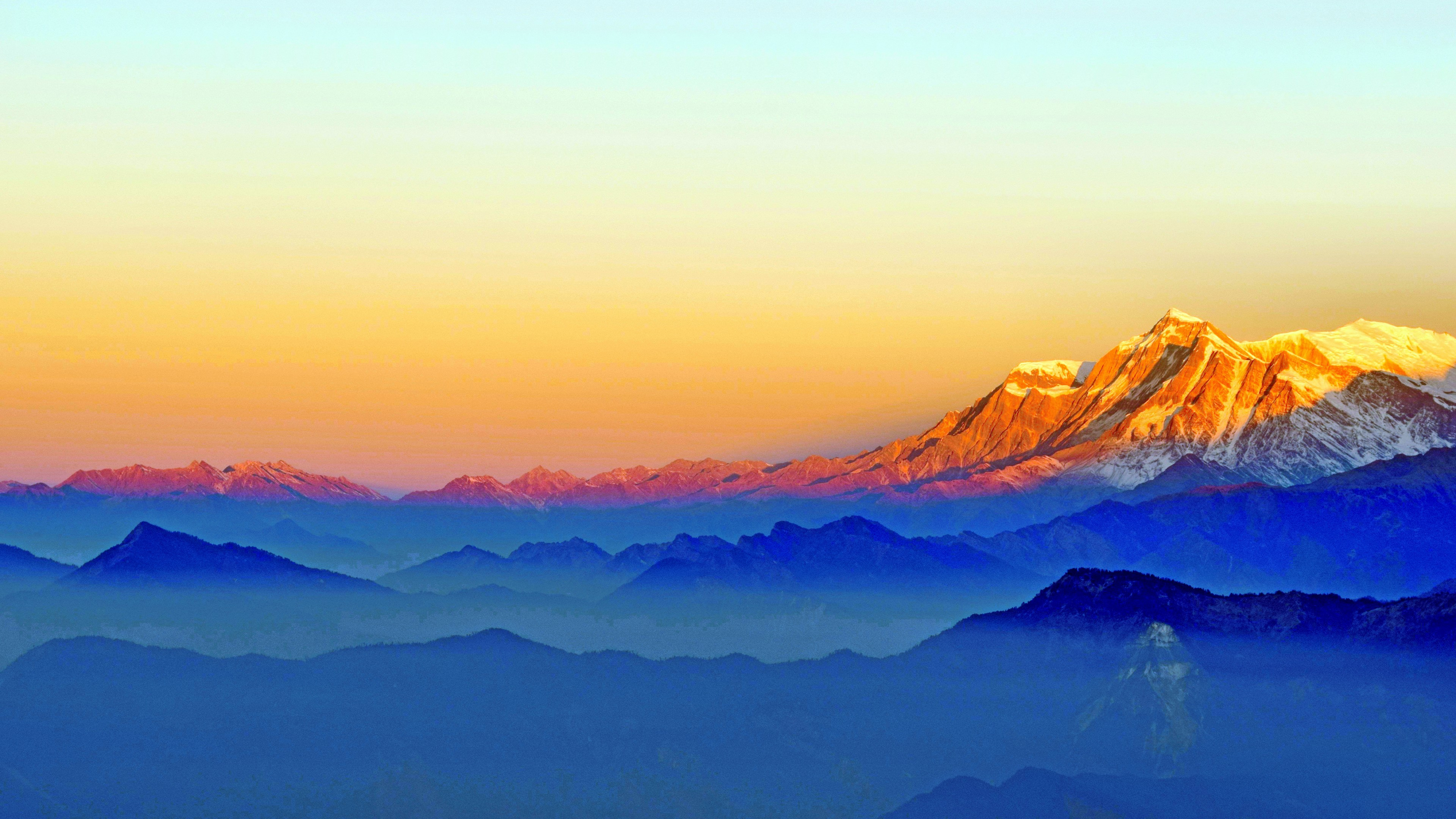Обои гора, горный хребет, восход солнца, утро, горизонт в разрешении 3840x2160