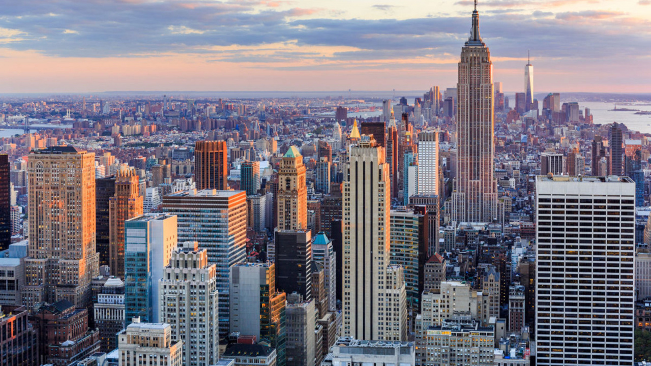 Обои Нью-Йорк, Нижний Манхэттен, Эмпайр Стейт Билдинг, городской пейзаж, город в разрешении 1280x720