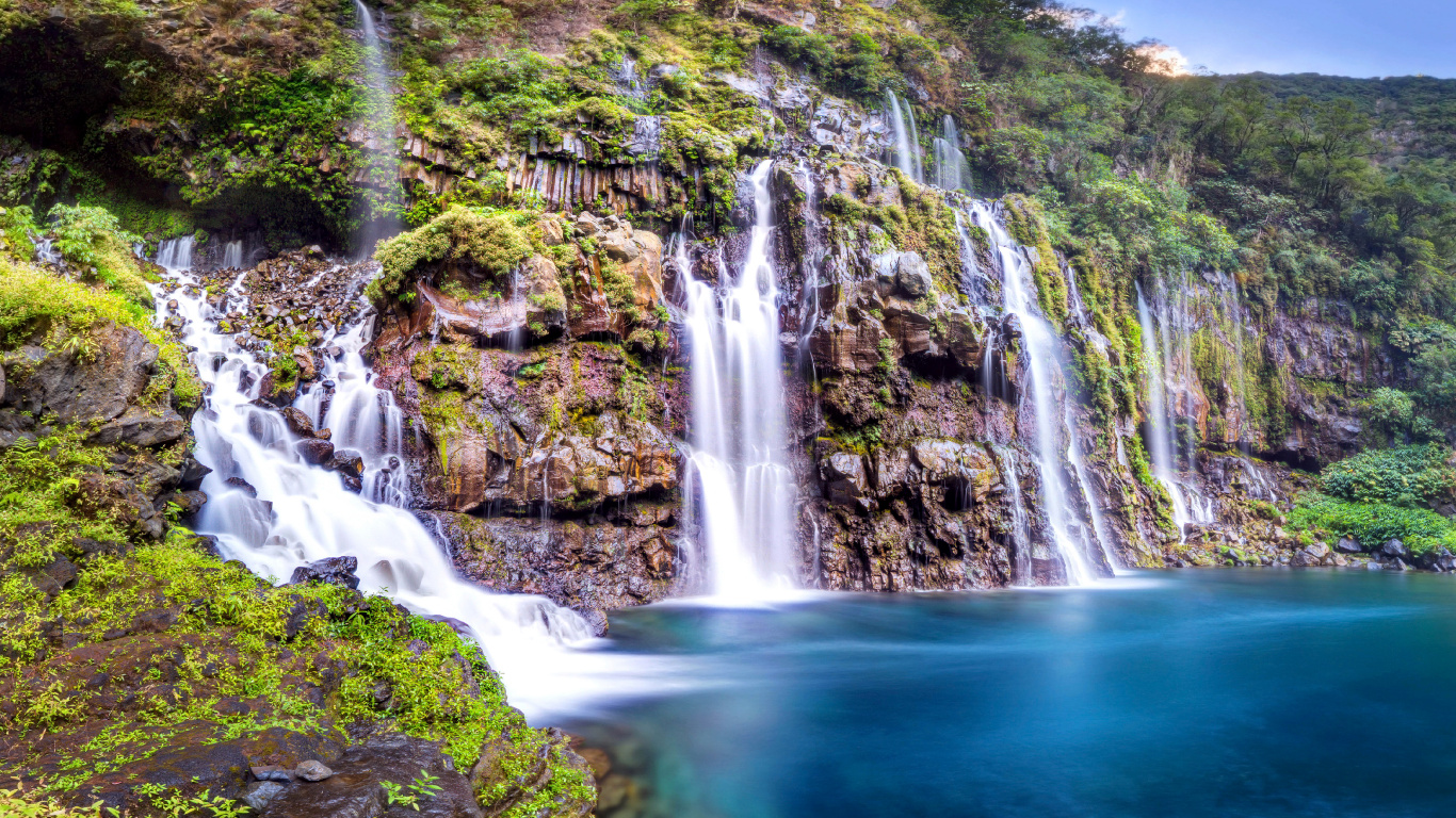 Обои водопад, водоем, гидроресурсы, природа, вода в разрешении 1366x768