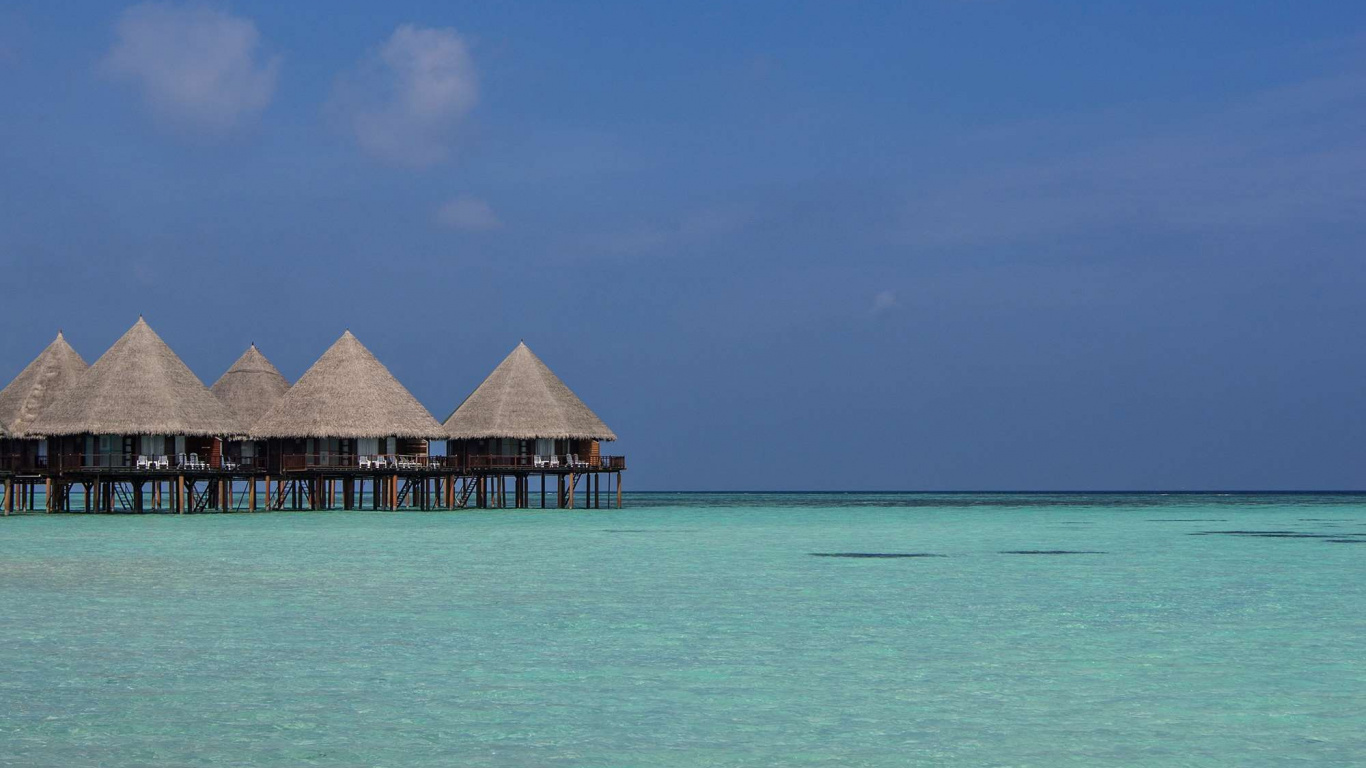 Обои море, Остров, пляж, океан, Лагуна в разрешении 1366x768