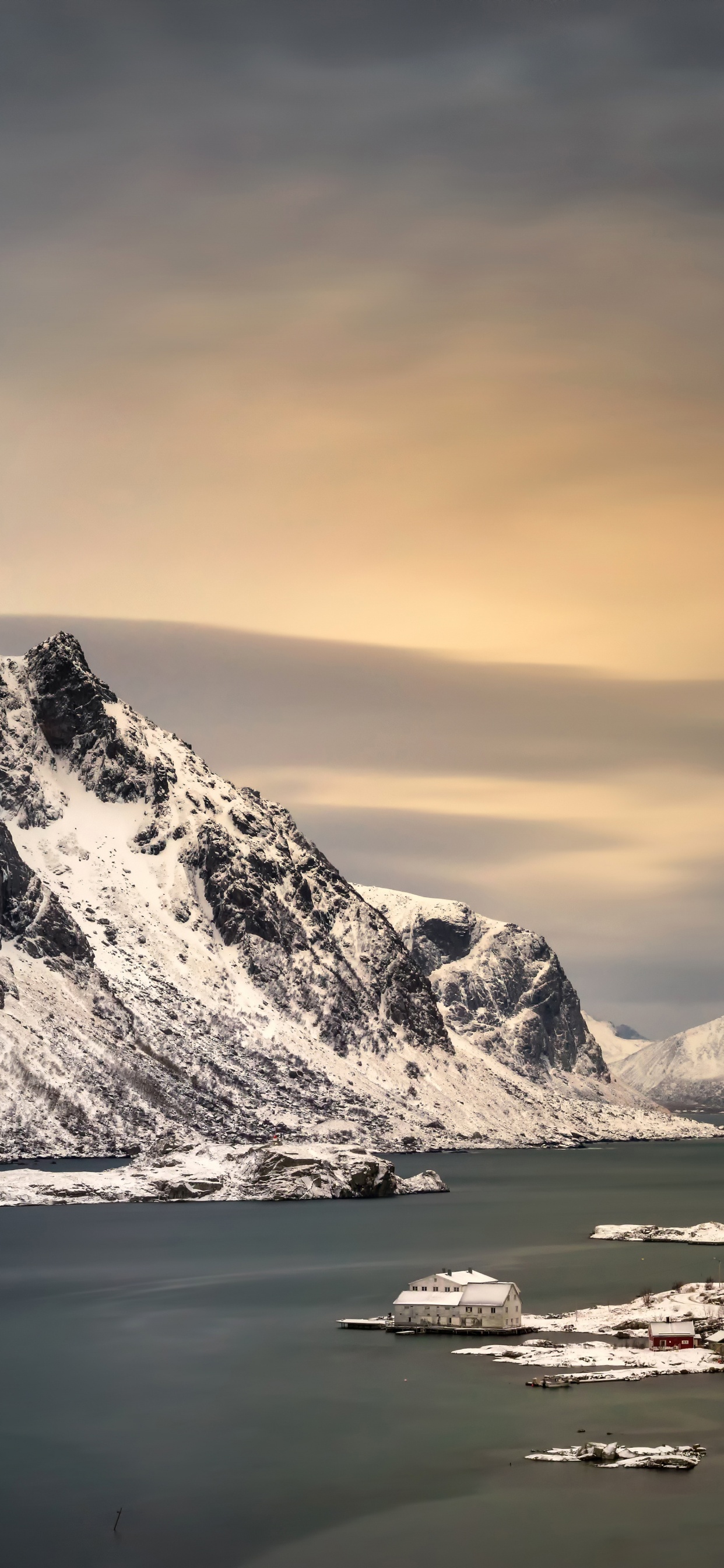 Обои Лофотен, гора, снег, природа, горный рельеф в разрешении 1242x2688