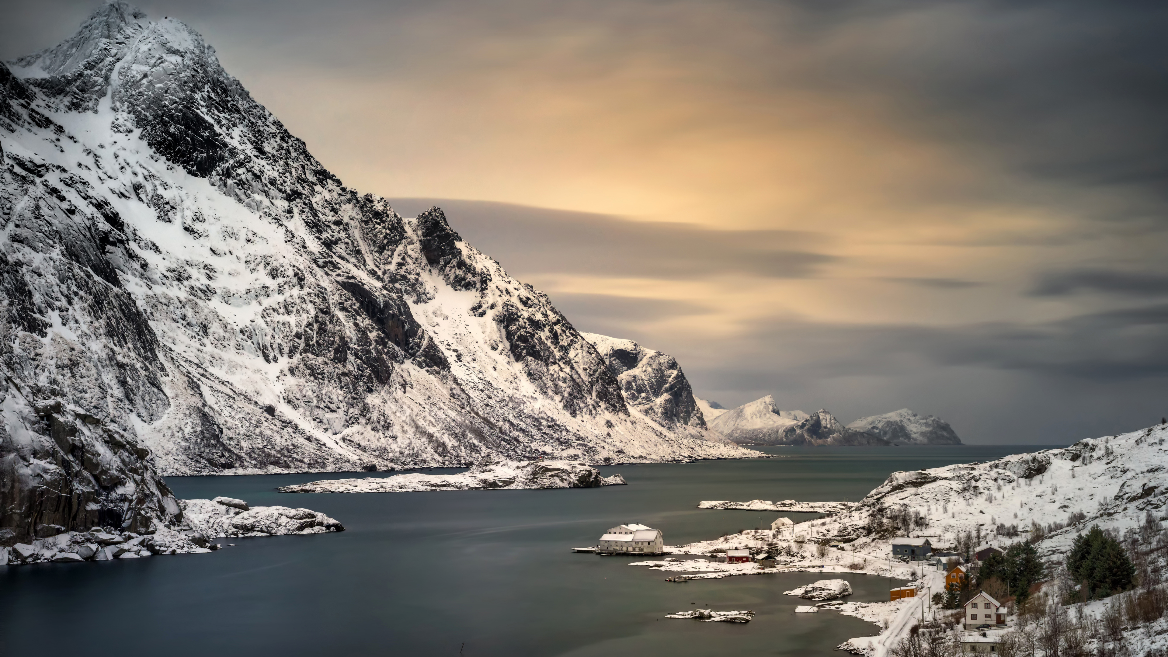 Обои Лофотен, гора, снег, природа, горный рельеф в разрешении 3840x2160