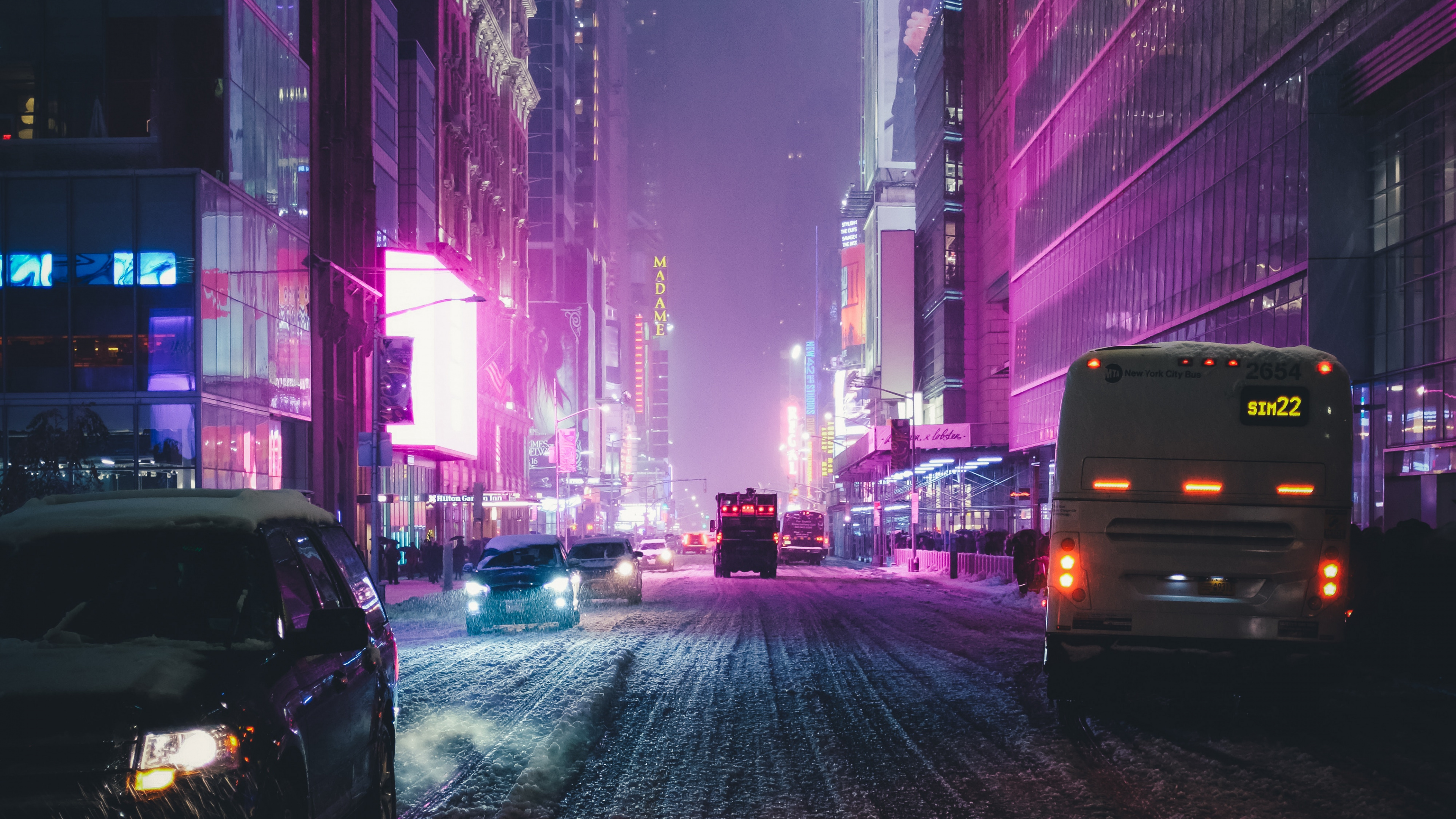 Обои метрополия, город, городской район, ночь, пурпур в разрешении 3840x2160