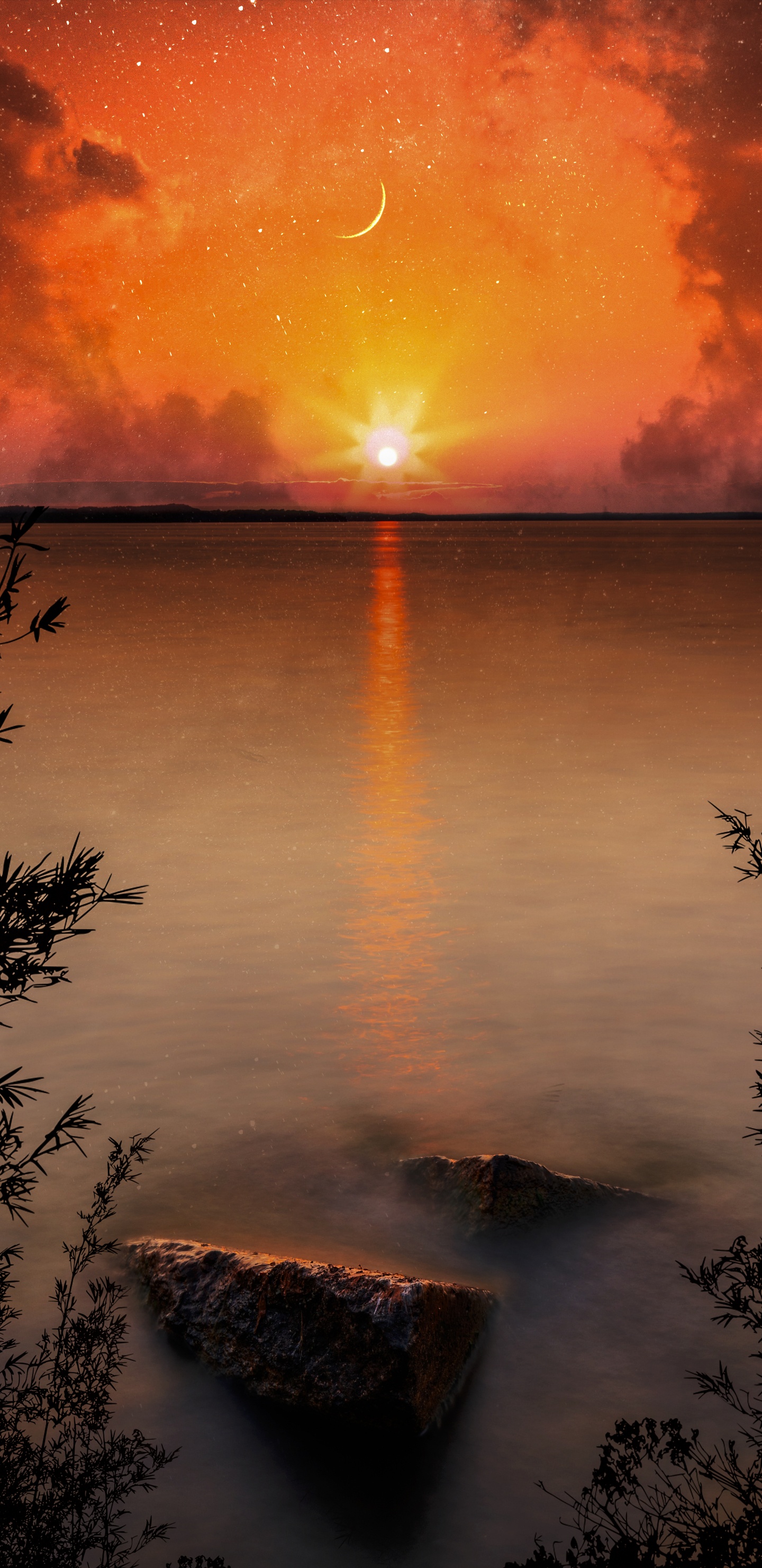 Обои послесвечение, вода, мост, облако, гидроресурсы в разрешении 1440x2960