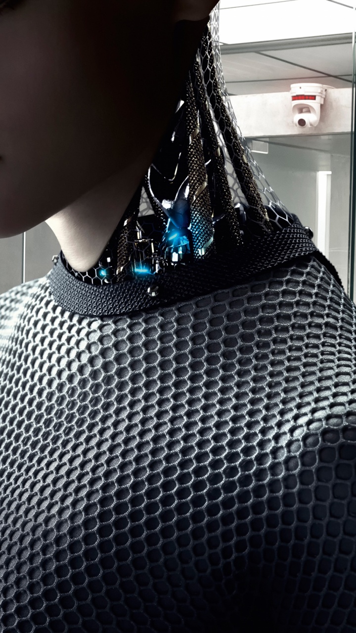 Обои стекло, освещение, тьма, робот, снимок в разрешении 720x1280