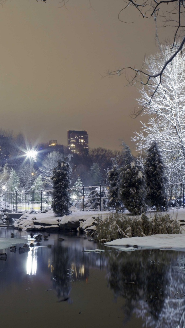 Обои зима, снег, вода, замораживание, ночь в разрешении 720x1280