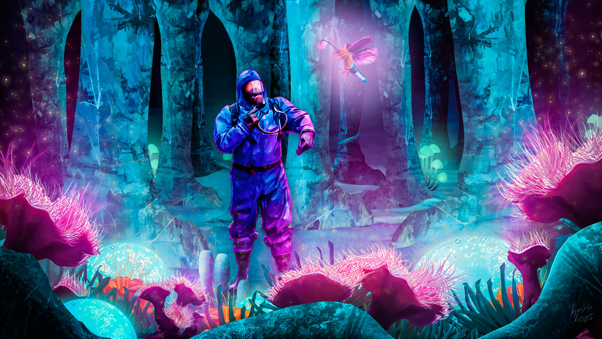 Обои пещера люминесценции, пурпур, свет, розовый, развлечение в разрешении 2560x1440