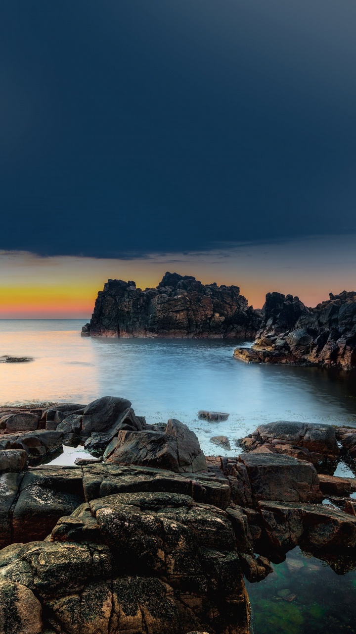 Обои море, закат, побережье, водоем, природа в разрешении 720x1280