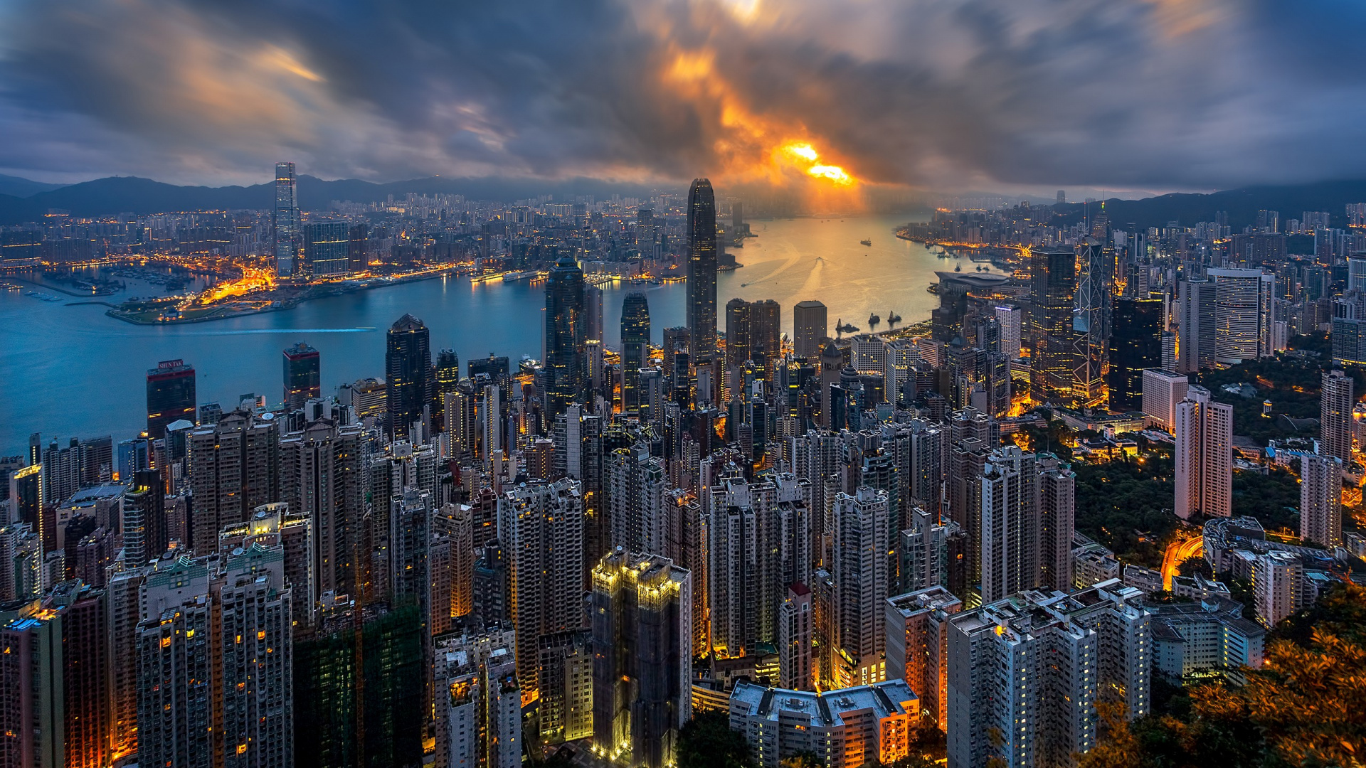 Обои Гонконг, городской пейзаж, город, городской район, метрополия в разрешении 1920x1080