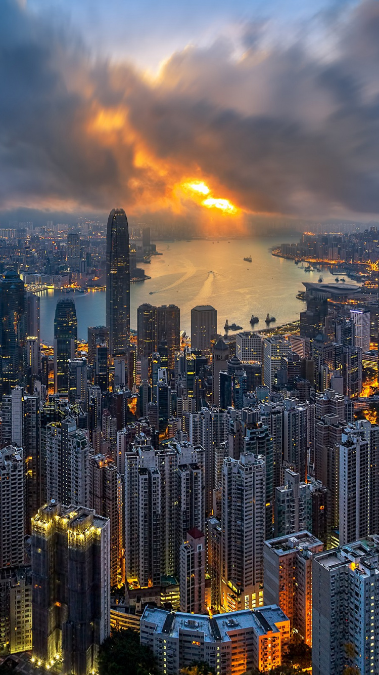 Обои Гонконг, городской пейзаж, город, городской район, метрополия в разрешении 750x1334
