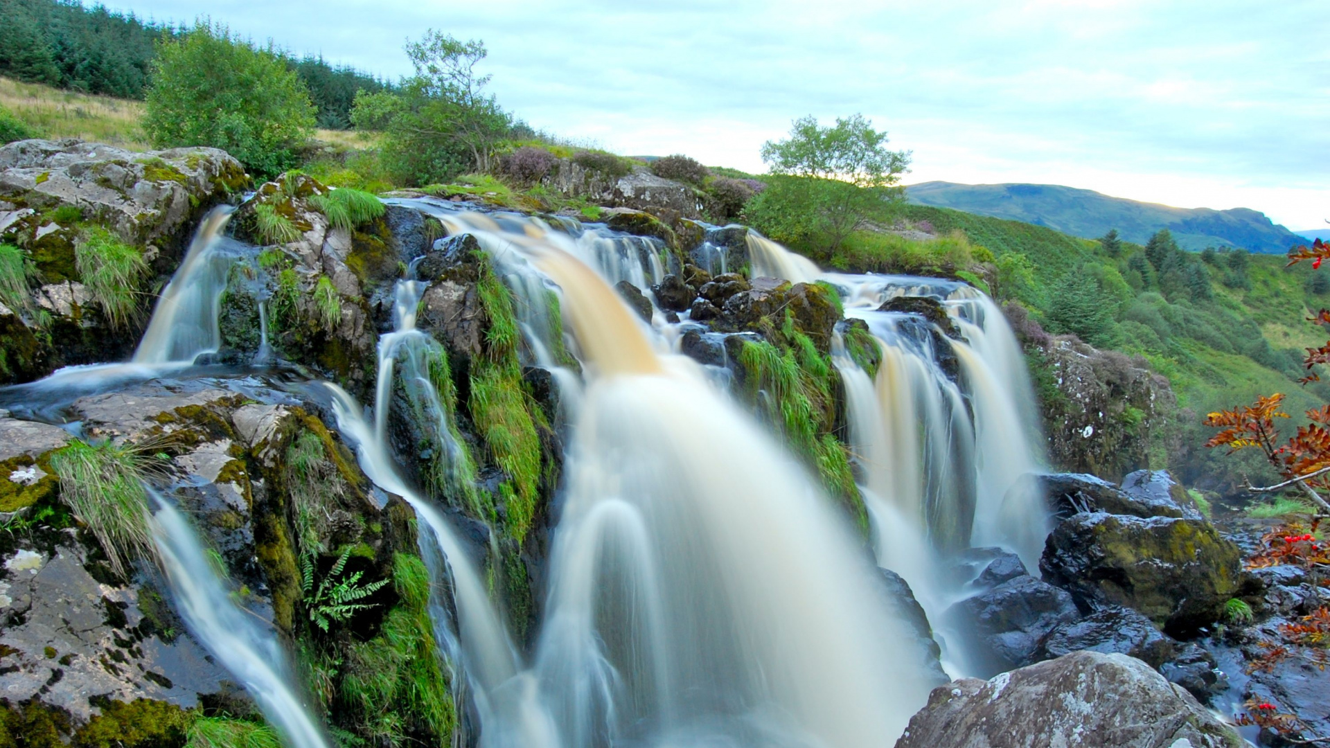 Обои водопад, Лу Финтри, Финтри, водоток, природный заповедник в разрешении 1920x1080