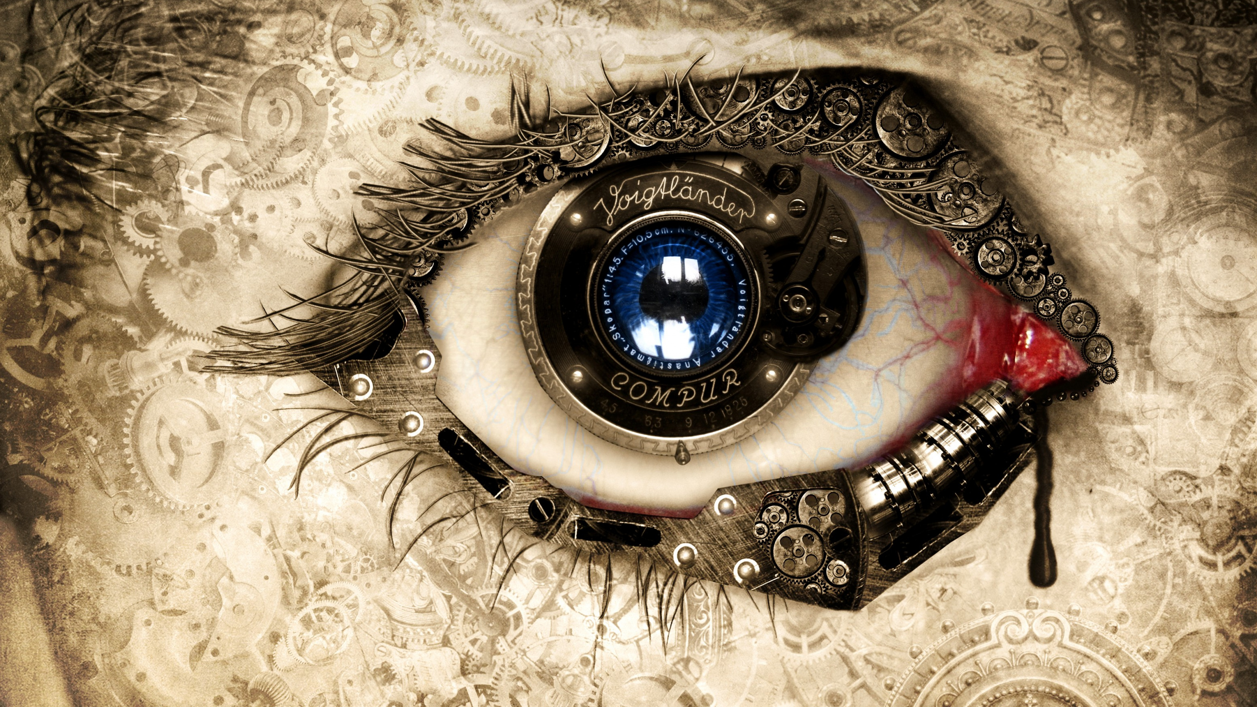 Обои стимпанк глаза, стимпанк, арт, глаз, радужная оболочка в разрешении 2560x1440