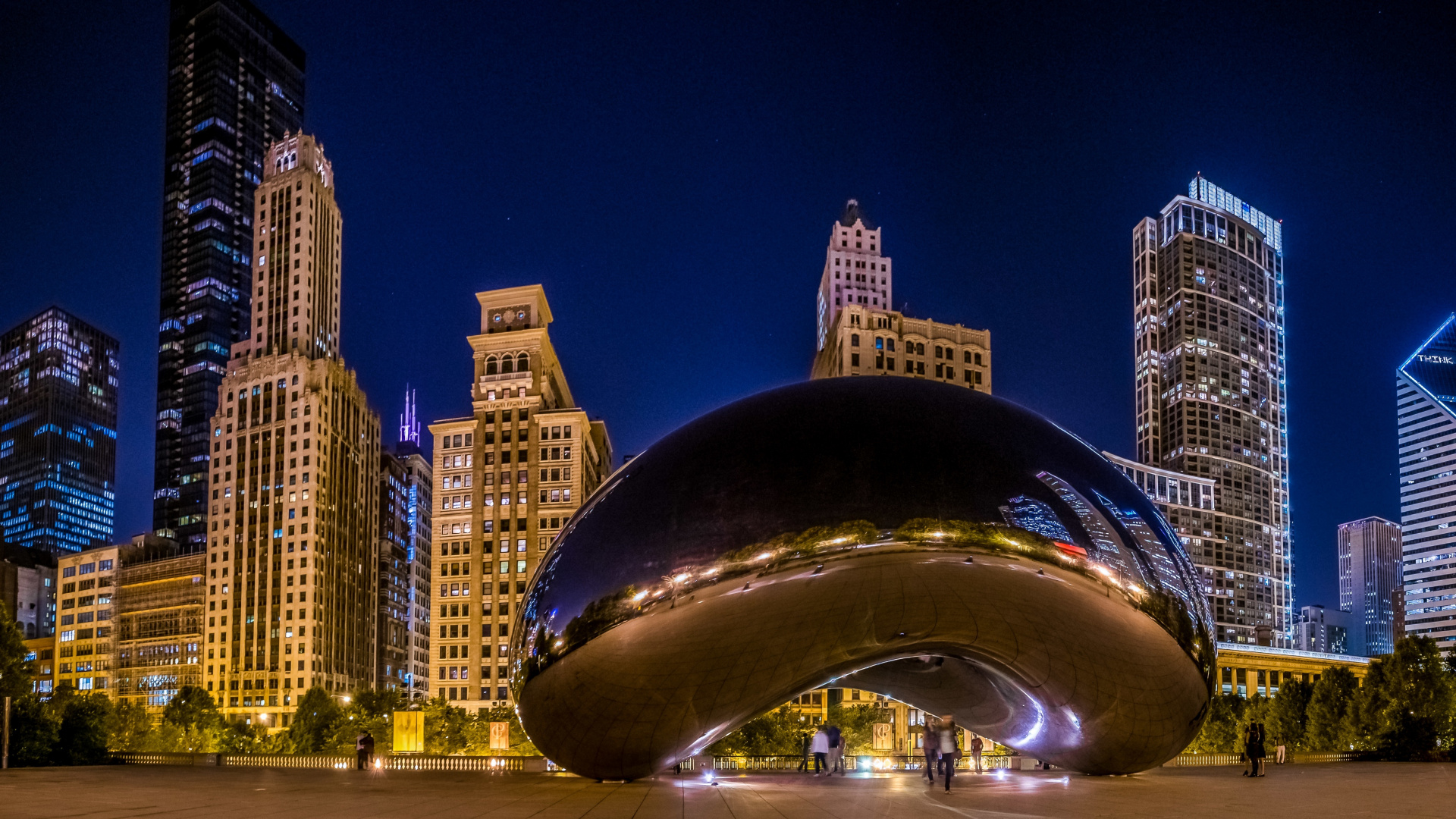 Обои Облачные ворота, город, ориентир, городской пейзаж, ночь в разрешении 1920x1080