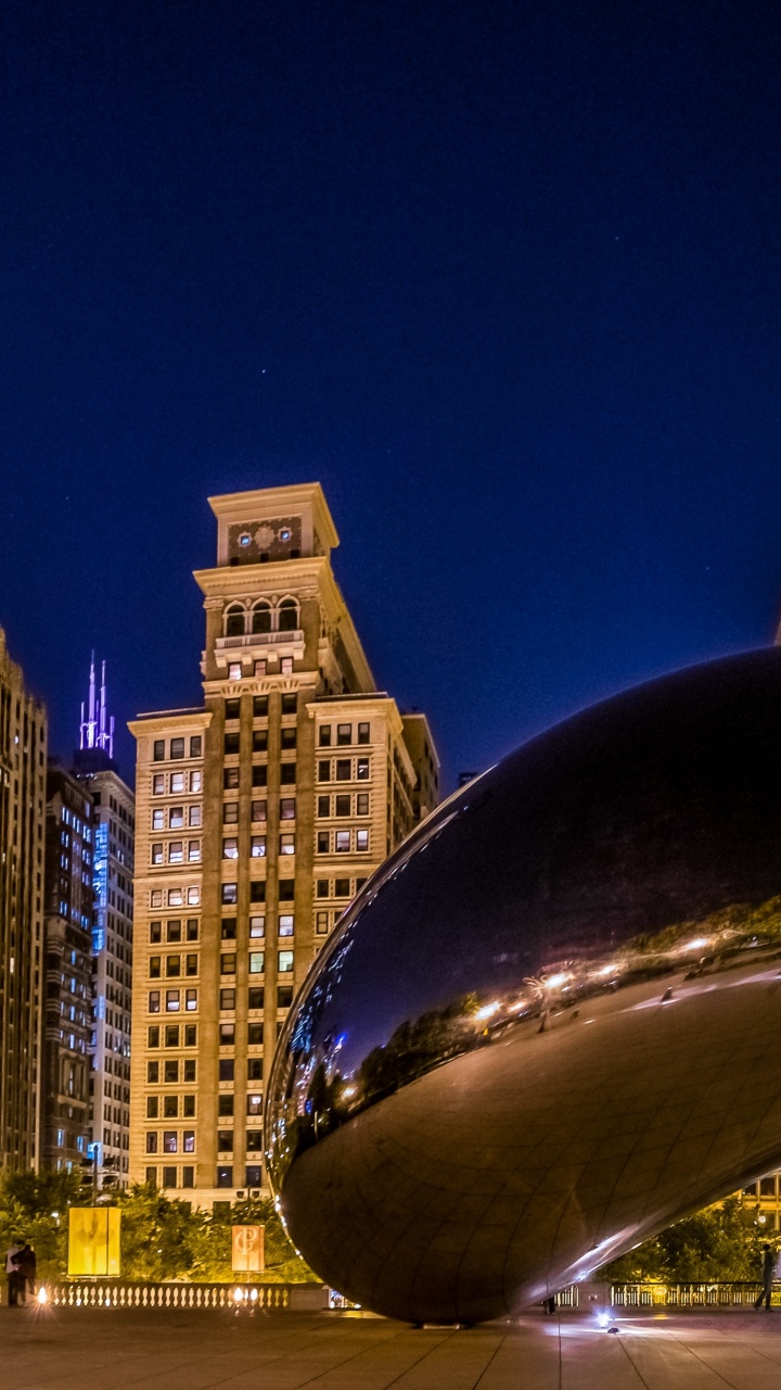 Обои Облачные ворота, город, ориентир, городской пейзаж, ночь в разрешении 720x1280