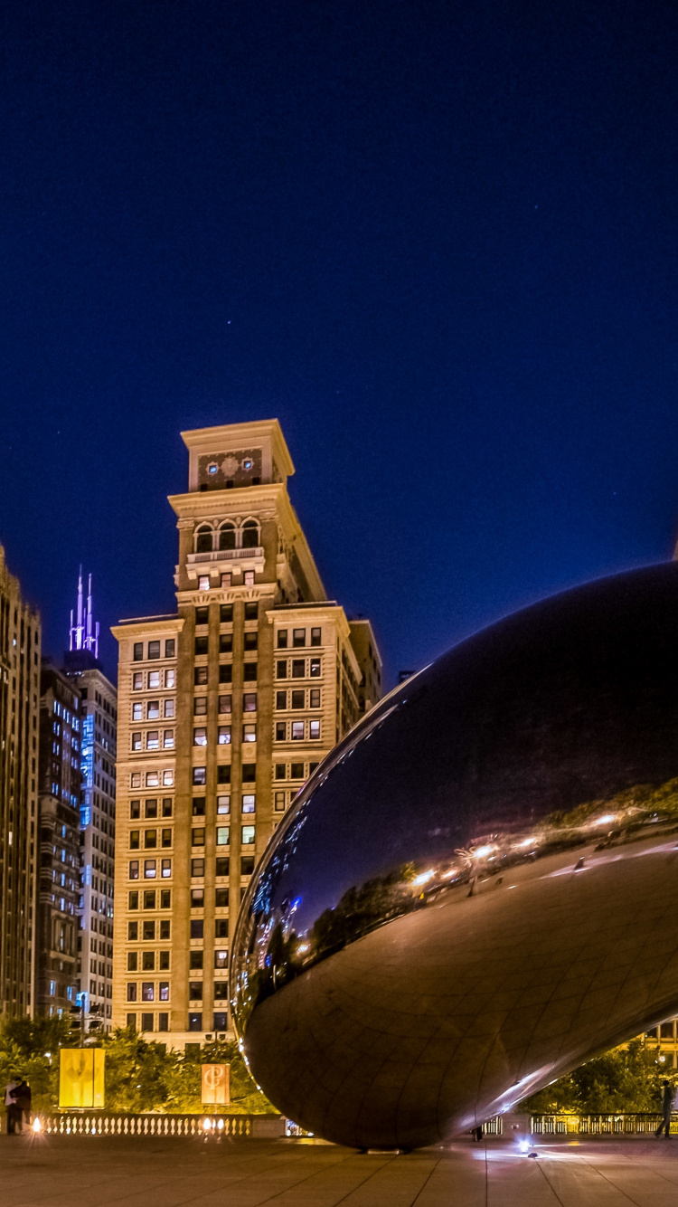 Обои Облачные ворота, город, ориентир, городской пейзаж, ночь в разрешении 750x1334