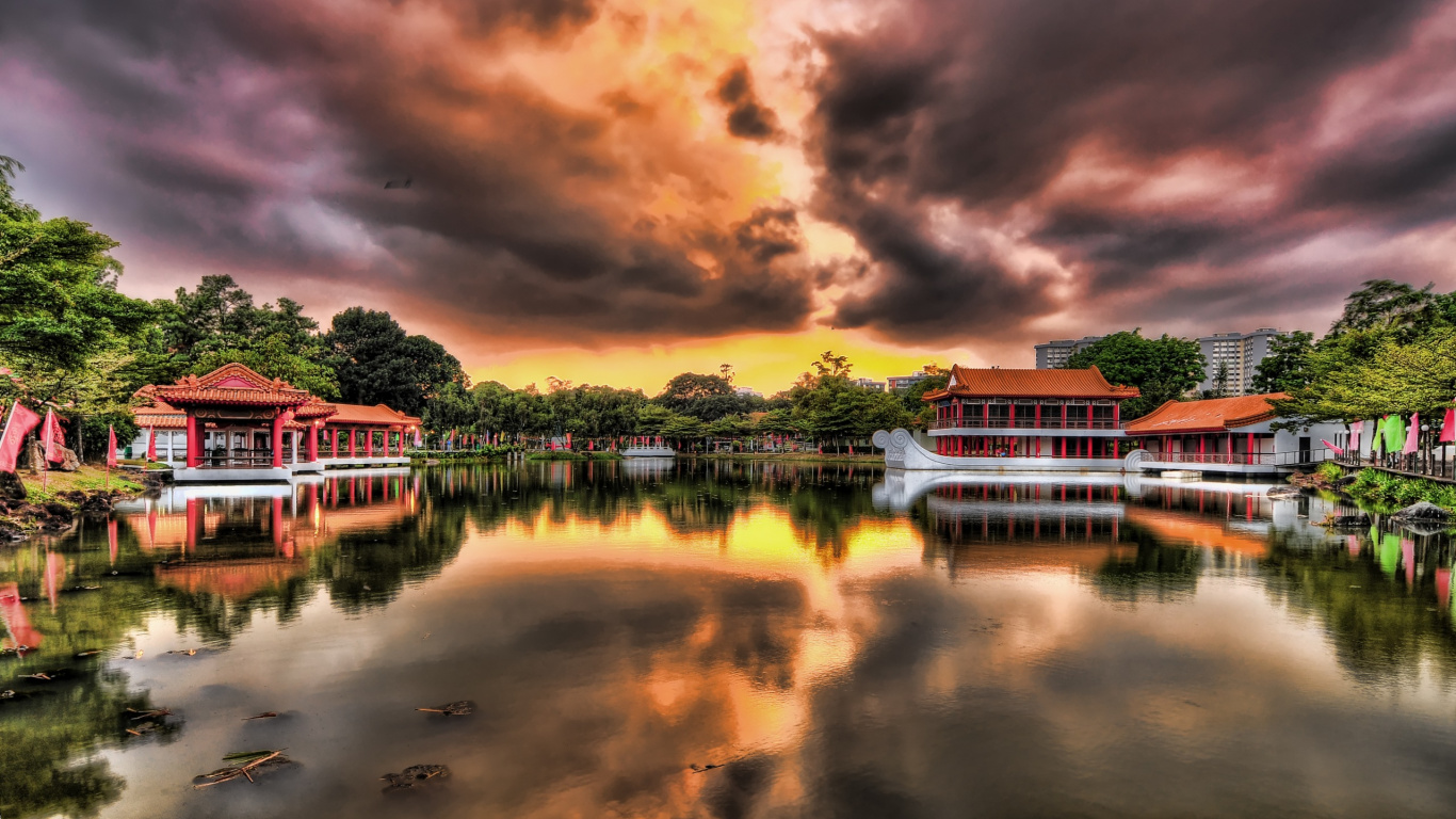 Обои Япония, отражение, природа, вода, облако в разрешении 1366x768