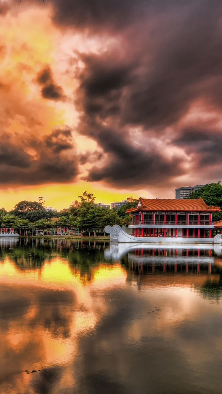 Обои Япония, отражение, природа, вода, облако в разрешении 750x1334