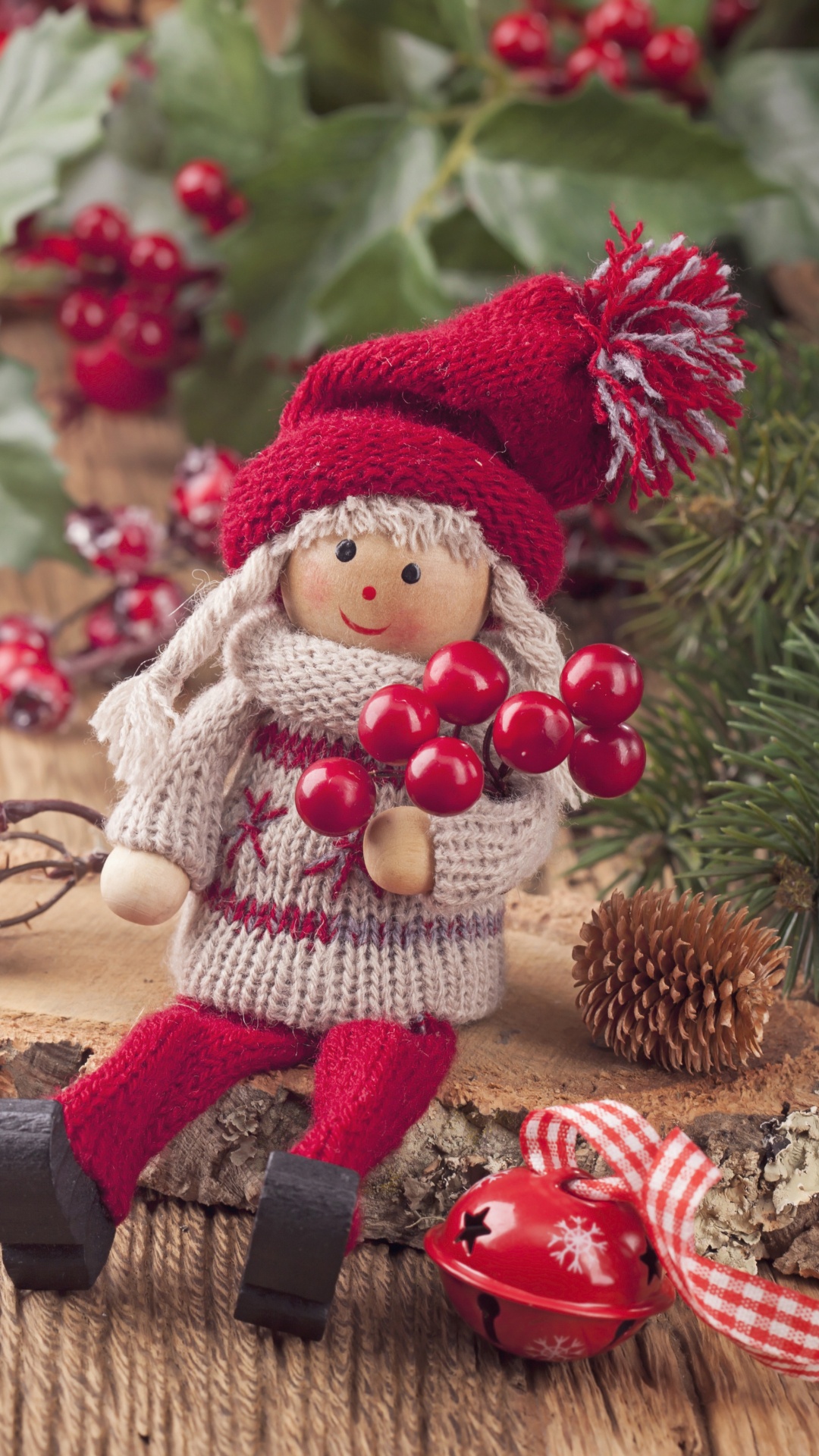 Обои Рождественский день, кукла, Санта-Клаус, рождественский орнамент, Рождественские украшения в разрешении 1080x1920