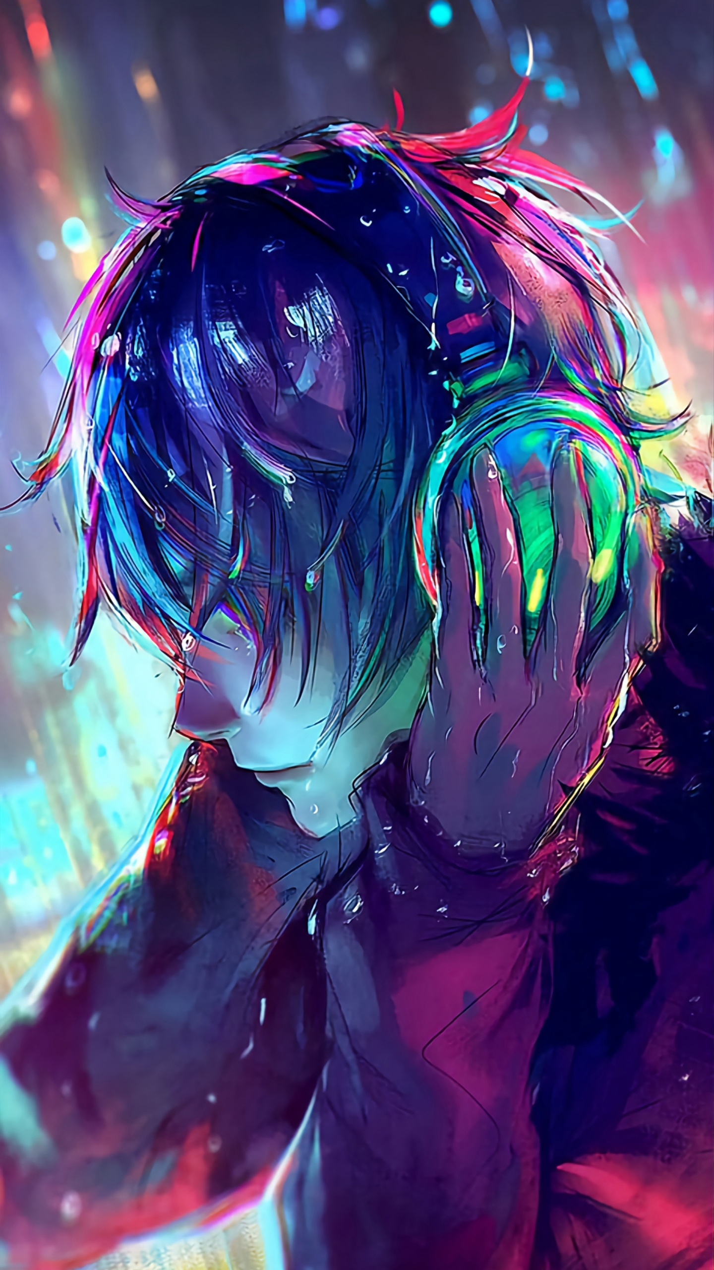 Обои аниме неон, аниме, аниме арт, неон, арт в разрешении 1440x2560