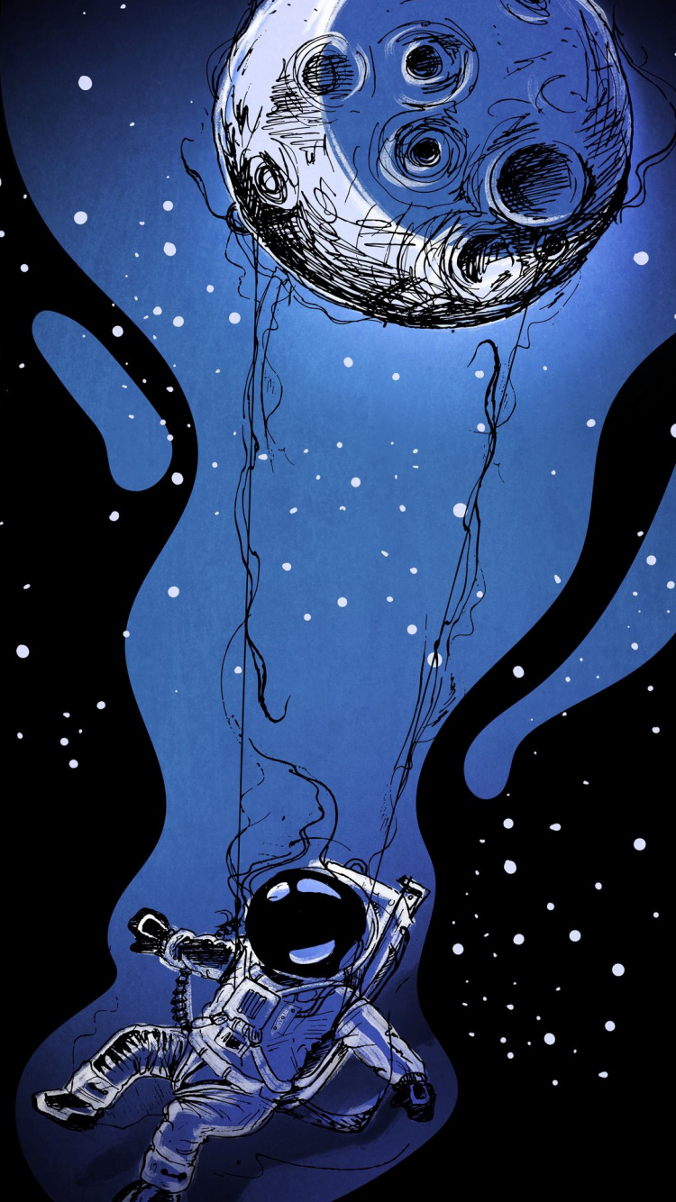 Обои космос, астронавт, свет, визуальное искусство, графический дизайн в разрешении 750x1334