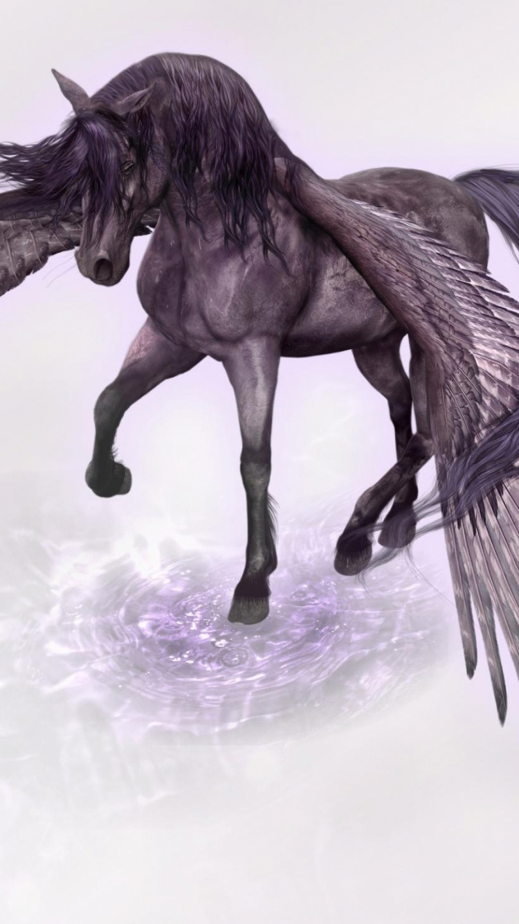 Обои конь, Пегас, грива, Мустанг лошадь, жеребец в разрешении 750x1334