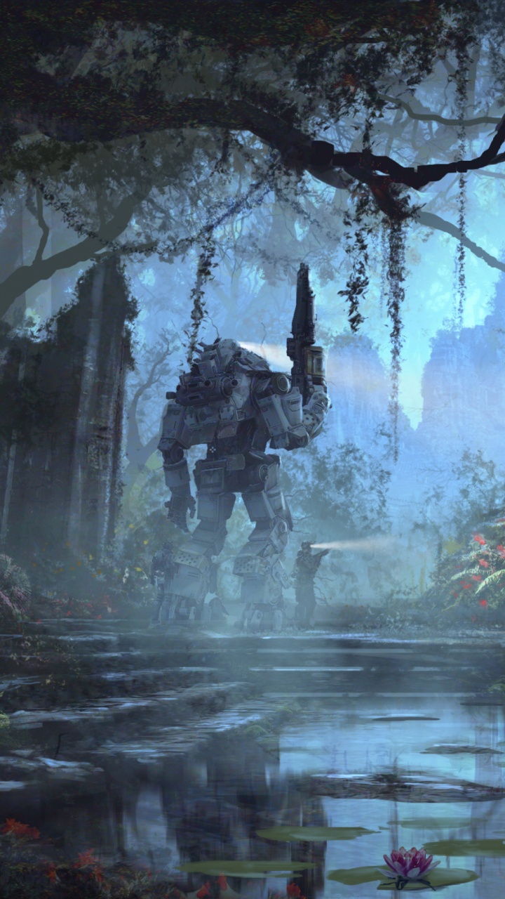 Обои titanfall, респаун развлечения, electronic arts, лес, дерево в разрешении 720x1280