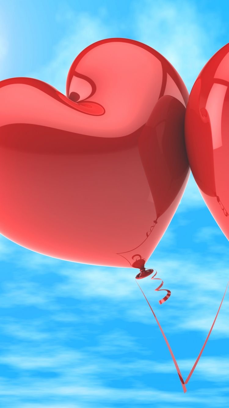 Обои сердце, воздушный шарик, любовь, красный цвет, День Святого Валентина в разрешении 750x1334