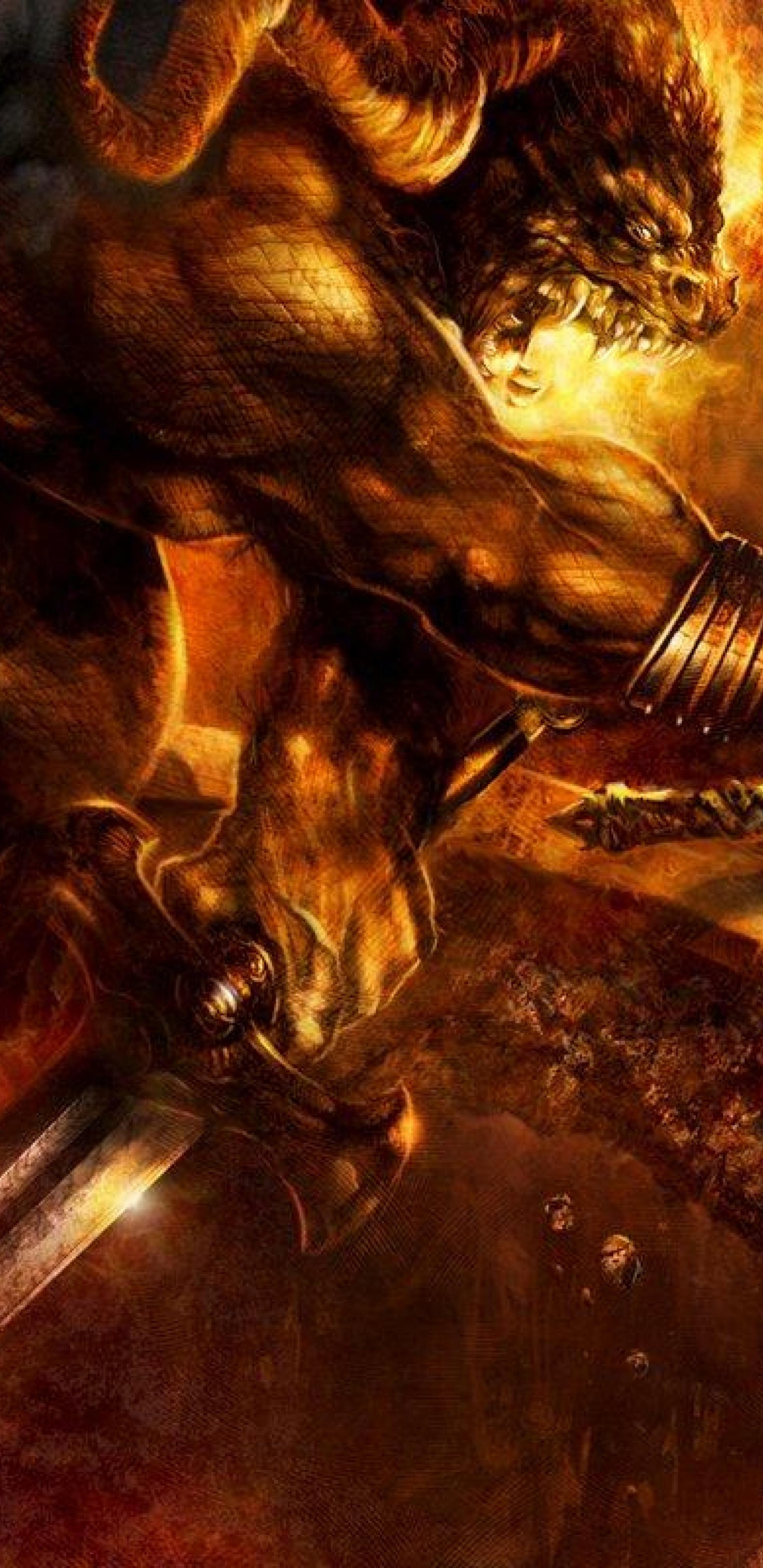 Обои гендальф, lord of the rings, Балрог, Властелин Колец, Мория в разрешении 1440x2960