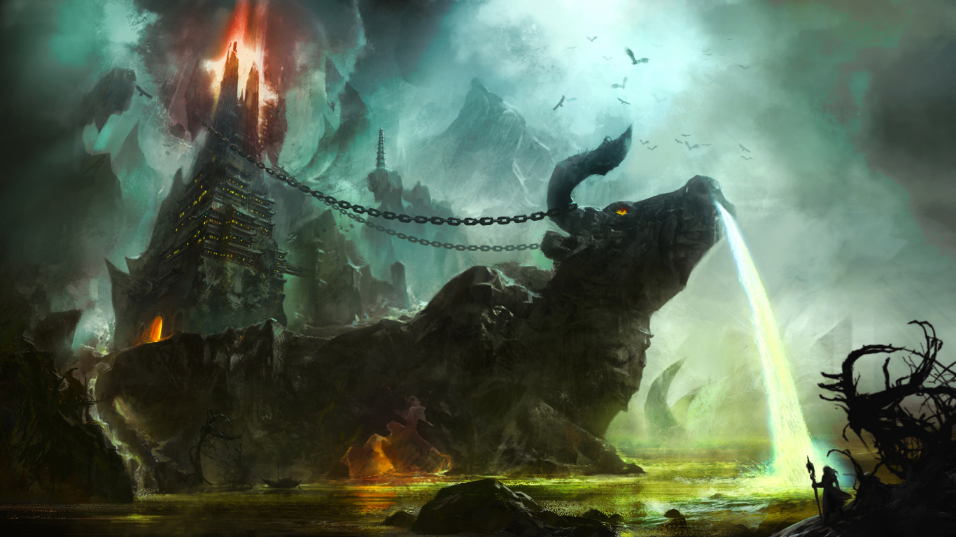 Обои арт, цифровое искусство, концепт арт, компьютерная игра, дракон в разрешении 1366x768