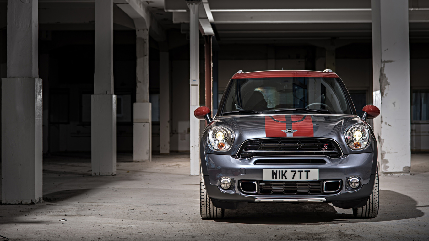 Обои мини, mini cooper, автомобильный экстерьер, моторный транспорт, дорога в разрешении 1366x768