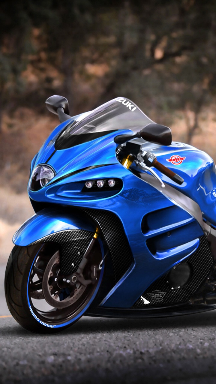 Обои suzuki, Сузуки хаябуса, мотоцикл, спортивный мотоцикл, синий в разрешении 720x1280