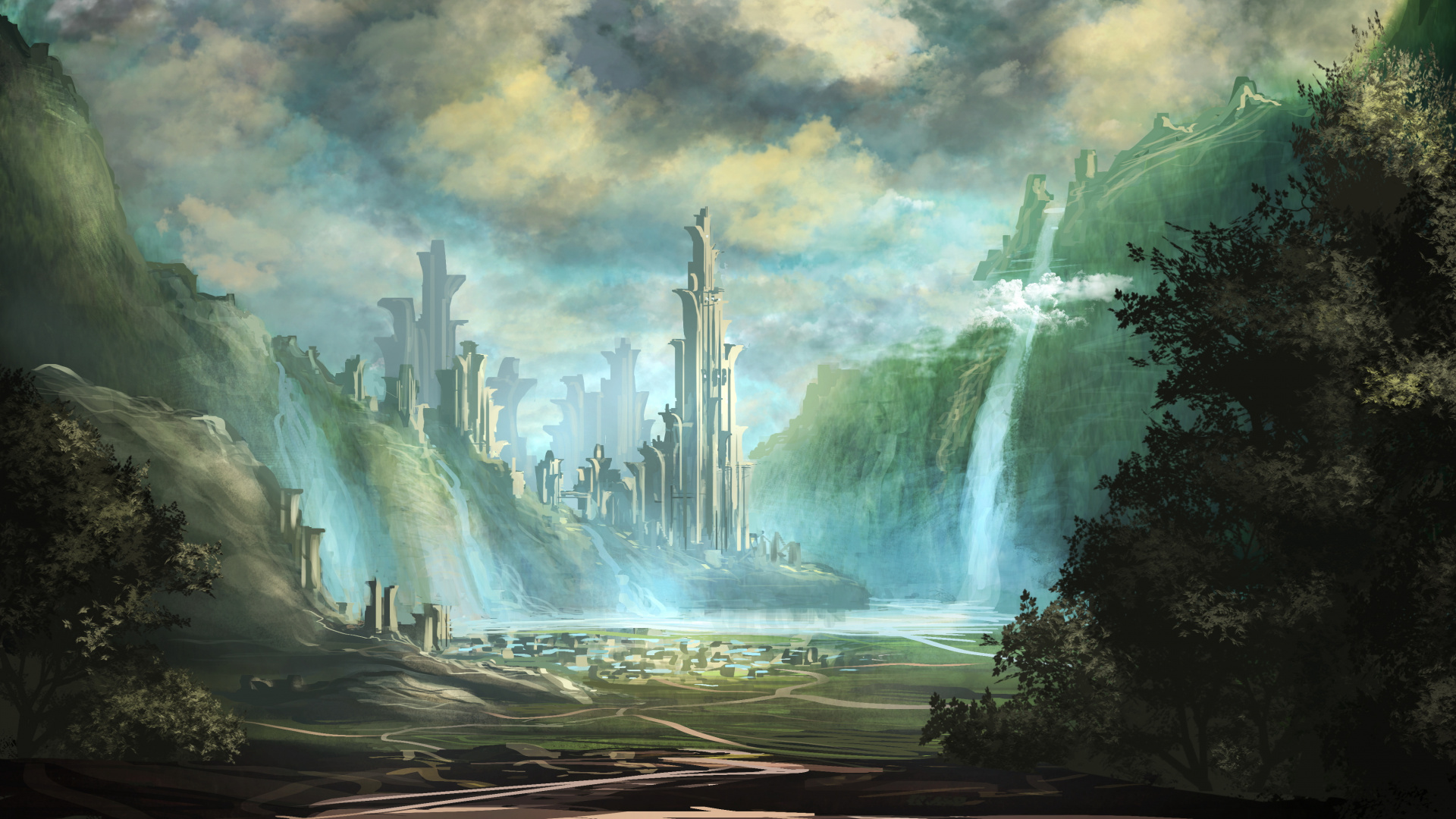 Обои фэнтези, живопись, природа, гидроресурсы, вода в разрешении 1920x1080
