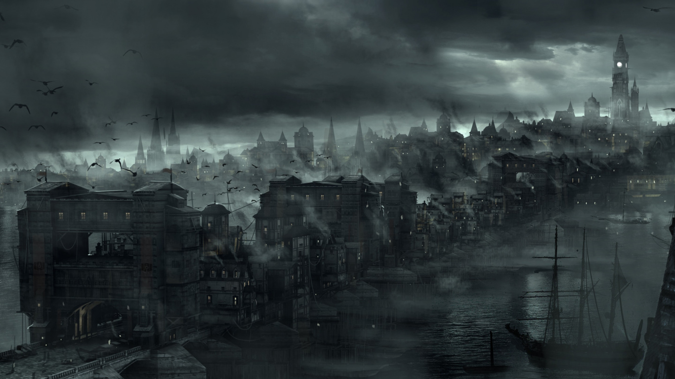 Обои вор, темнота, атмосфера, городской пейзаж, метрополия в разрешении 1366x768