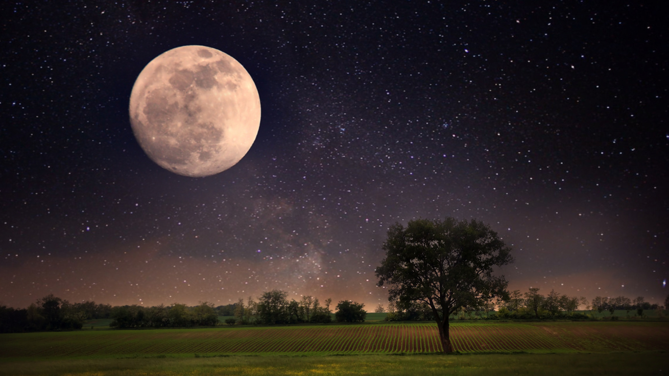 Обои луна, ночь, природа, астрономический объект, лунный свет в разрешении 1366x768